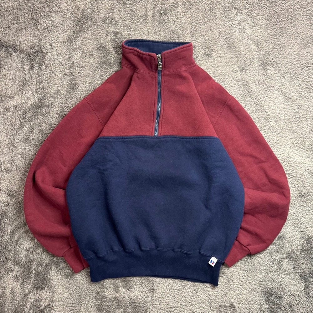 Vintage 90s Russell Athletic Quarter Zip Sweatshirt Mens Medium Colorblock